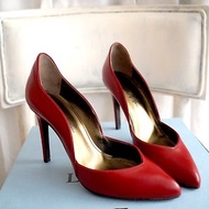 38碼 全新LANVIN棗紅色真皮心形波浪線條高跟鞋 法國頂級奢侈品牌
