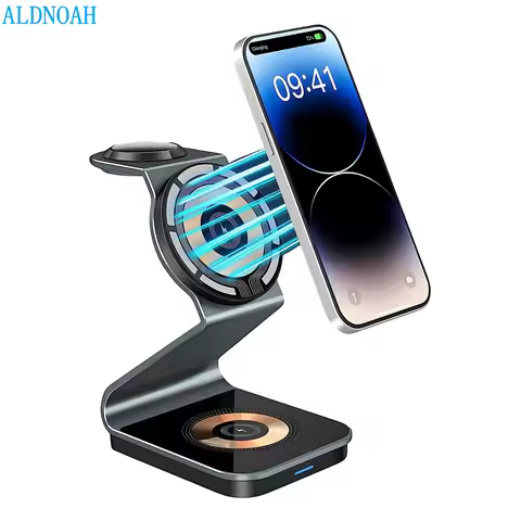 15W 3 in 1 Magnetic Wireless Charger Stand Transparent For iPhone 15 16 17 Pro Max Apple Watch 11 Ai