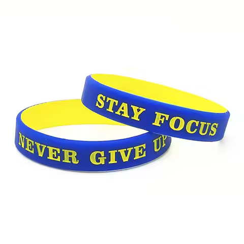 1PC Never Give Up Silicone Bracelets&Bangles Blue Yellow Sporty Never Give Up Stay Focus Rubber Wris