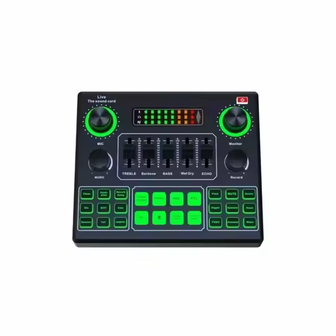 V9SJ External Audio Mixer Live Sound Card Mobile Phone Voice Changer Karaoke Broadcast Recording Hom
