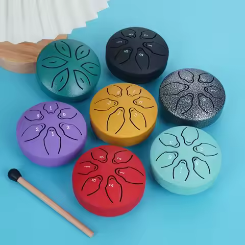 6-Tone Steel Tongue Drum Set Multicolour 3 Inch Mini Hand Pan Drums with Drumsticks Storage Bag Medi