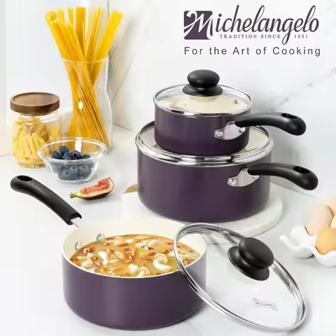 MICHELANGELO Nonstick Sauce Pan Set with Lid Ceramic Coating Small Saucepan Set with Stay-Cool Handl