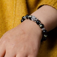 5A級金曜石925純銀龍手鍊 | 天然水晶黑曜石10mm手鏈 天然石客製