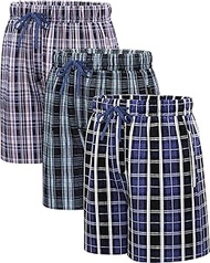 Pack of 3 Men's Pyjama Shorts, Men's Pyjama Bottoms Short with Drawstring Waist and Button Closure,