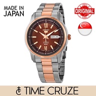[Time Cruze] Seiko 5 Automatic SNKP18J1 Japan Made Two Tone Rose Gold Stainless Steel Brown Dial Men Watch SNKP18J