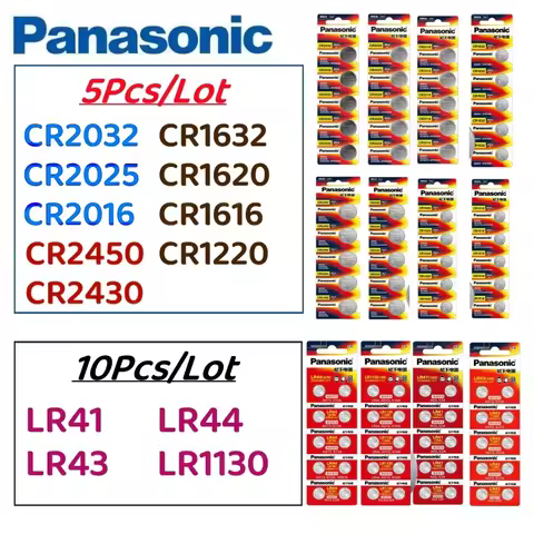 5Pcs Original Panasonic CR2032 CR2025 CR2016 CR1632 CR1616 CR1620 CR2450 CR2430 LR44 LR41 LR1130 LR4