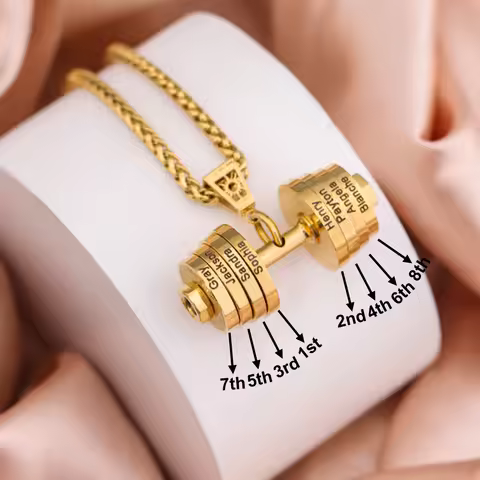 MaiLun Personalized Names Dumbbell Necklace Hip Hop Necklace Stainless Steel Dumbbell Necklace Jewel
