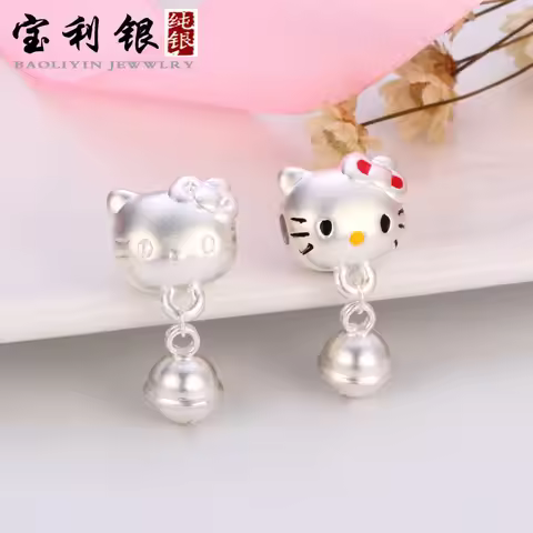 Sanrio animation peripheral sterling silver pendant bracelet Hello Kitty peripheral bell S999 sterli