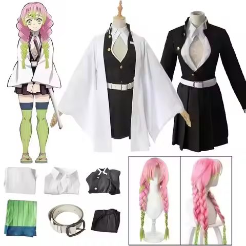 Anime Kanroji Mitsuri Cosplay Kimono Haori Dress Wig Clothes Halloween Costume For Adult Children