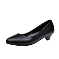 รองเท้าคัชชูผู้หญิง หนังดำ หัวมน (ถูกระเบียบ) มี 4 ส้นให้เลือก มี 1 สี
