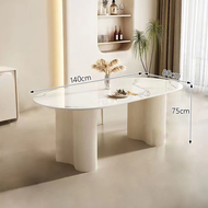 ⭐Kemasan kayu&Batu Tulis⭐Meja Makan Batu Tulis Solid Putih Salju 180/160/140cm/Lempengan batu seteba