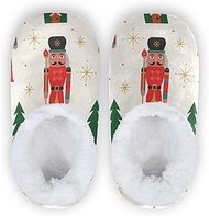 Cute Nutcracker Fuzzy Slipper Socks with Grippers for Women Men Christmas Trees House Slippers Soft 