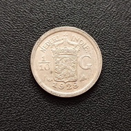 Koin Silver Nederlandsch Indie 1/10 Gulden 1928 Uang Kuno Perak TP15dd