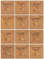 2入組少女圓形鑲嵌水晶十二星座項鍊和手鍊套裝，適用於兒童生日禮物和日常飾品