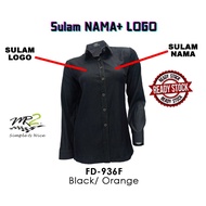 BAJU KORPORATE PEREMPUAN DENIM TERBARU HITAM PIPING OREN (FD-936F) PANJANG JENAMA MR.2 TAHUN 2025