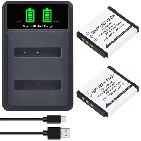 1500mAh NP 50 FNP-50 NP50 KLIC-7004 D-Li68 Camera Battery and Charger for FUJIFILM FinePix F100fd F2