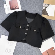 S-XL Women Blazer Short Sleeve Cropped Jacket Slim Loose Spring Summer Autumn Fashion Casual Elegant Business Formal Office Work Suit Black Beige