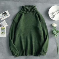 秋冬季高領毛衣套頭翻領針織打底衫【墨綠色】(尺碼：M-2XL）【下單後請聯絡客服確認發貨尺碼】