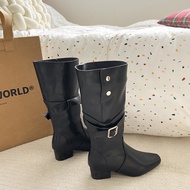 Giày Boots Cao Gót Đế Kệ Ankle Boots Cowboy