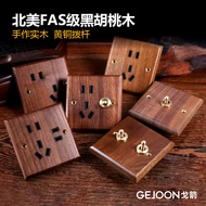 Type 86 Concealed Household Walnut Wood Grain Solid Wood Lever Switch Socket Panel Retro Chinese Fam