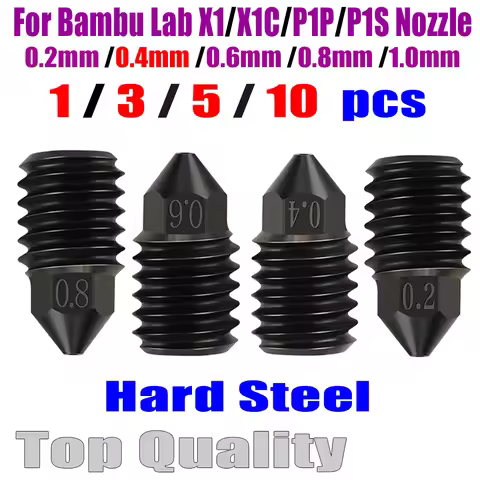 For Bambu Lab X1 x1c p1p P1S Nozzle Hardened Steel 0.2 0.4 0.6 0.8 1.0mm Nozzles For Bambulab Upgrad