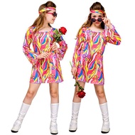 Pickmine 2023 new 2Pcs 60s 70s Outfit for Girls Kids Hippie Costume Bell Sleeve Print Disco Dress with Headband Halloween Cosplay Dancing Dress