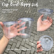 (10set) oval cup sippy lid cup PET clear 12oz 14oz coffee cup