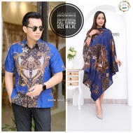 COUPLE KAFTAN BATIK PARIS PEKSI KEMBAR BIRU / SARIMBIT BATIK DRESS MODERN / BAJU COUPLE BATIK / BAJU