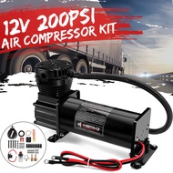 12V 200PSI 444C Max Horn Air Compressor Kit With Relays Switch Black Truck Boat