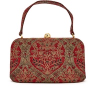 Chanel Bronze and Burgundy Quilted Floral Jacquard Brocade CC Frame Top Handle Bag Gold Hardware, 1994-1996