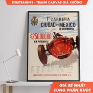 Wall painting, Vintage Automotive Mexico Car Grand Prix, Carrera Ciudad De Mexico 1950s Poster, Vint