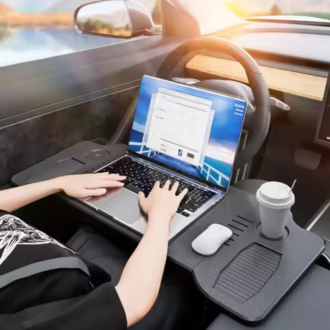 2026 New New Desk for Tesla Model 3 Y S 2025 Car Steering Wheel Laptop Tray Portable Office Food Tab