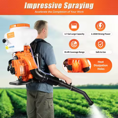 2.13KW Backpack Sprayer 14L Agricultural Mist Duster Sprayer 41.5cc Garden Sprayer 7500r 2 Stroke Ga