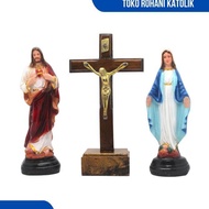 LILIN CATHOLIC PRAYER SET (MINI SIZE) CATHOLIC SITTING CROSS/ JESUS MARY STATUE/ CATHOLIC PRAYER CAN