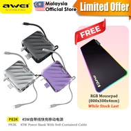【3C Certified】Awei P83K 15000mAh 45W Power Bank Built In Cable Powerbank Power Bank Awei Power Bank 