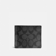 Money Back Guaranteed Coach Black Compact Id Men Wallet In Signature Coated Canvas F74993