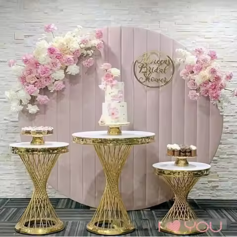 Luxury Wedding Decoration French Gold Dessert Table Cylinder Flower Stand Cake Holder For Party Banq