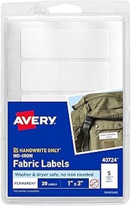 Avery No-Iron Fabric Labels, 1" x 3", Washer and Dryer-Safe Waterproof Labels, Non-Printable, 20 Bla