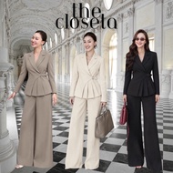 THE CLOSETA : LV366 2-Piece Suit Set Men's Pleated With Side Belt And Wide-Leg Pants