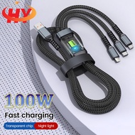 HY 100W Mirco USB Type C 3-in-1 6A Ultra Fast Charging Data Cable