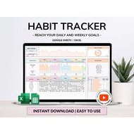 Habit Tracker Spreadsheet Google Sheets Excel Daily Habit Planner Weekly Goal Digital Routine Dashbo