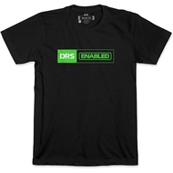 Men's Black Crew Neck Short Sleeve T-Shirt, DRS Enabled Formula Motorsport Racing Inspired, 100% Cot