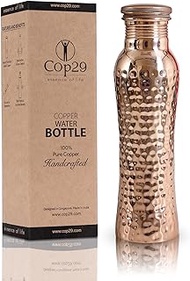 Cop29 Handmade Pure Copper Fairy Water Bottle: An Ayurvedic Copper Vessel, Gift Packing- 900ml/30oz (Glossy Hammered)