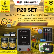 PRO FENCE P20 Energizer 1.8MM Set for 0.5 - 7.0 Acres Aluminium Wire Solar Panel Electric Fence Set 