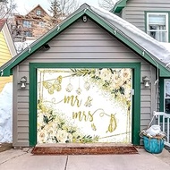 Mr & Mrs Engagement Garage Door Cover Banner Decorations Backdrop 7x8ft White Floral Bridal Shower G