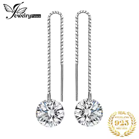 JewelryPalace 925 Sterling Silver Earrings Cubic Zirconia Simulated Diamond Long Drop Dangle Thread 