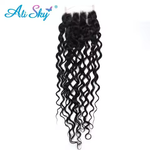 Alisky Hair Brazilian Water Wave 4x4 Lace Closure With Baby Hair Remy Hair Swiss Lace Closure Natura