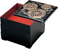 Wakaizumi Lacquerware H-161-6A 3-Tier Box 8 Square Black Uchi Vermilion Painted Gosho Car