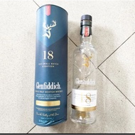 Empty used glass bottle the Glenfiddich 18 700 ML includes box