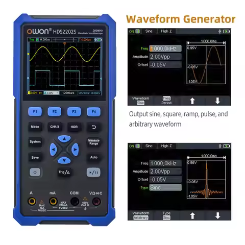 OWON HDS2202S 2102S Digital Oscilloscope 2Channels 200Mhz 1GSa/s Portable 3in1 USB Osiclloscopes + M